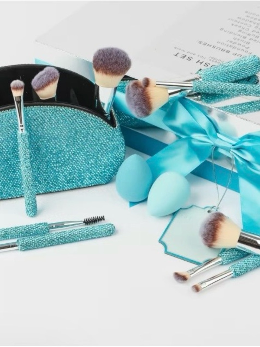 Aquamarine Glitz & Glam Makeup Brush and Sponge Set